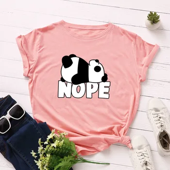 Mielas Panda noriu Miego Atspausdinti Medvilnės trumparankoviai moteriški marškinėliai Atsitiktinis Minkštas Moterų marškinėliai Moterų Plius Dydis Moteris Viršuje