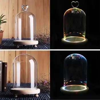 Amžinas Gėlių, skaidraus Stiklo Kupolas Bell Jar Cloche Ekranas Medinio Pagrindo Su Fairy Naktį LED Žibintai, Papuošimai