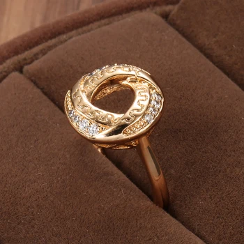 Kinel Naujus 585 Rose Aukso Žiedas Apskrito Kryžiaus Micro-vaško Apdaila Gamtos Cirkonis Žiedai Tuščiaviduriai Moterų Vestuves Fine Jewelry
