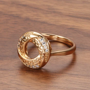 Kinel Naujus 585 Rose Aukso Žiedas Apskrito Kryžiaus Micro-vaško Apdaila Gamtos Cirkonis Žiedai Tuščiaviduriai Moterų Vestuves Fine Jewelry