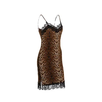 Moterų Seksualių Nėrinių Camisole Leopard Naktį Suknelė Sleepwear Plius Dydžio Seksualus apatinis Trikotažas Rankovių Slim Pižamą Nighty Mini naktiniai drabužiai