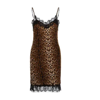 Moterų Seksualių Nėrinių Camisole Leopard Naktį Suknelė Sleepwear Plius Dydžio Seksualus apatinis Trikotažas Rankovių Slim Pižamą Nighty Mini naktiniai drabužiai