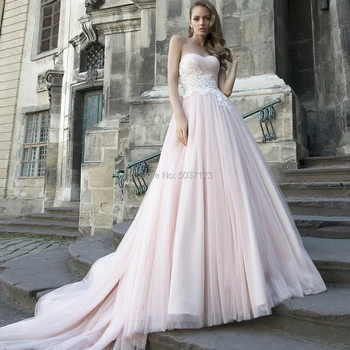 2021 Rožinės spalvos Tiulio Vestuvių Suknelės nuo Peties Stebėjimo Nėrinių Appliques Užtrauktukas A-Line Vestido De Noiva Nuotakos Vestuvių Suknelės