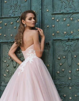 2021 Rožinės spalvos Tiulio Vestuvių Suknelės nuo Peties Stebėjimo Nėrinių Appliques Užtrauktukas A-Line Vestido De Noiva Nuotakos Vestuvių Suknelės