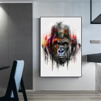 Gatvės Grafiti Meno Beždžionių Gorilos Drobė Paveikslų, Plakatų ir Spausdinimo Sienos Meno Šiuolaikinės Spalvinga Gyvūnų Nuotraukos Cuadros Namų Dekoro