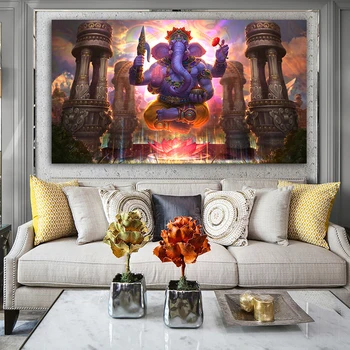 Sienos Menas Spausdinti Viešpats Ganeša Vinayaka Ganapati Statula Buda Tapybos Religijos Meno Golden Elephant Dekoratyviniai Paveikslai