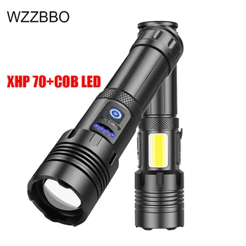 Galingas LED Žibintuvėlis Su XHP 70 LED Žibintuvėlis medžioklės lempos taktinis žibintuvėlis įkraunamas žibintas 18650 baterija 26650