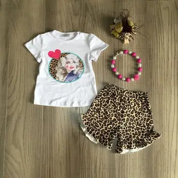 Kūdikių mergaičių komplektus mergaitės baltos spalvos marškinėliai su leopardas šortai vaikų vasaros komplektus su priedais