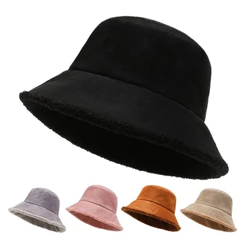 Rudenį ir žiemą moteriška Japonijos paprasta, gryna spalva žvejys skrybėlę tendencija atsitiktinis ėriukų vilnos šiltas studentų kibirą skrybėlės panamos skrybėlės