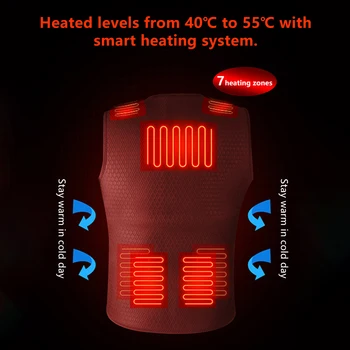 Šildymo Vest Šilčiau 3 Greičiai Reguliuojama Temperatūra 7 Šildymo Zonų, USB Powered Įkraunamos Šiluminės Liemenė Žiemą Šilta Liemenė
