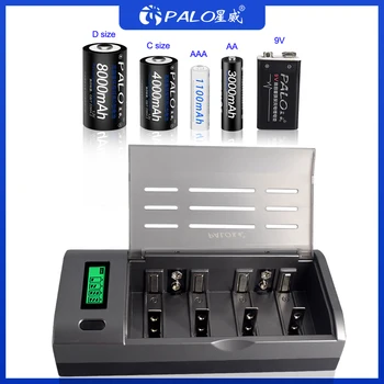 PALO 4 Slots LCD Ekranas Baterijos Įkroviklio Nimh Nicd 1.2 V AA, AAA, C, D dydžio ar 9V Įkraunamos baterijos, Greitas Įkroviklis