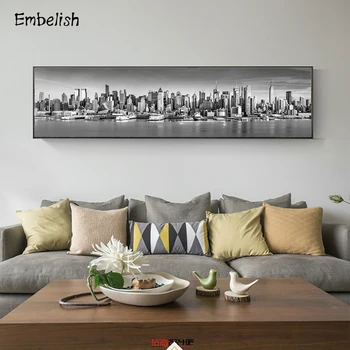 Embelish 1 Vnt Juodas Ir Baltas Niujorko Miesto Panorama Kraštovaizdžio Nuotraukų Kambarį Namų Dekoro Sienos Meno Tapybos Drobės