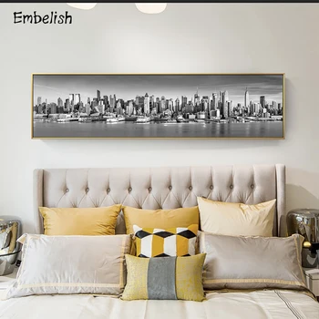 Embelish 1 Vnt Juodas Ir Baltas Niujorko Miesto Panorama Kraštovaizdžio Nuotraukų Kambarį Namų Dekoro Sienos Meno Tapybos Drobės