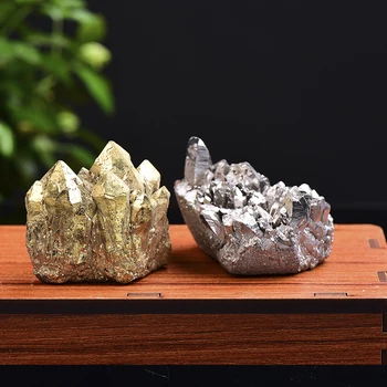 Natūralių Kristalų Sankaupos Electroplate Auksas, sidabras Pavyzdys Mineralinis Akmuo Kristalas Taškų Gydymo Žalias Akmuo Kristalas Namų Dekoro Dovana