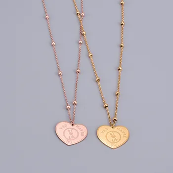 Amaiyllis 18K Aukso Minimalistinio Persikas Širdies Clavicle Širdies Karoliai Pakabukas Raidžių Ledinis Aukso Širdies Karoliai Moterų Jewellry