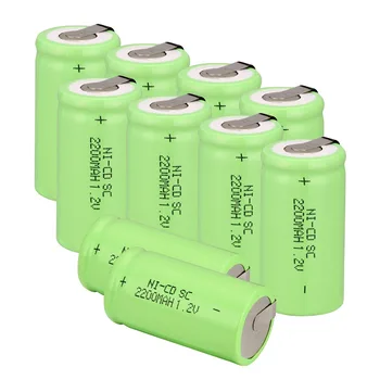 Aukštos kokybės !12 vnt Sub C SC baterija 1.2 V 2200 mAh Ni-Cd NiCd Akumuliatorius 4.25 CM*2.2 CM Baterijos -žalia spalva