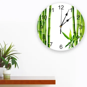 Kinijos Žalia Bambuko Zen Žaliųjų Augalų Apvalus Sieninis Laikrodis Namų Dekoro Kambarį Nr. Tiksi Garso Šiuolaikinės Kūrybos Sieniniai Laikrodžiai