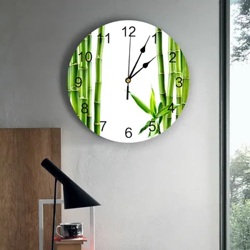Kinijos Žalia Bambuko Zen Žaliųjų Augalų Apvalus Sieninis Laikrodis Namų Dekoro Kambarį Nr. Tiksi Garso Šiuolaikinės Kūrybos Sieniniai Laikrodžiai