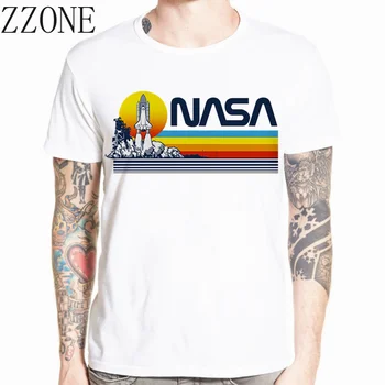 2020 m. Derliaus Space Shuttle Agentūra Juokingi Marškinėliai Vyrams Naujas Baltos spalvos Atsitiktinis Homme Retro Visatos Tyrinėjimo Marškinėlius Kietas Geek T-shirt