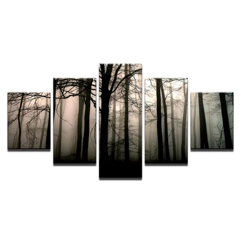 Drobė HD Spausdina Plakatus Gyvenimo Kambario Sienos Meno Nuotraukas, 5 vnt Rūkas Miško Medžių, Paveikslų, Modulinių Namų Dekoro Sistema