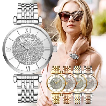 CONTENA Žiūrėti Moterų Diamond Mados Ponios Žiūrėti Relogio Feminino Moterų Suknelė Watch Laikrodis Reloj Mujer 2019 zegarek damski