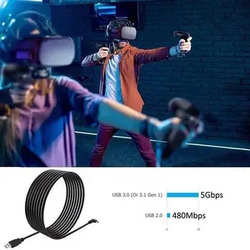 5M Didelės Spartos USB 3.0 C Tipo Duomenų Kabelis Oculus Quest 2 Saitą VR Rankų įrangą Greitai Įkraunama USB-A Tipo C Kabelio VR Priedai