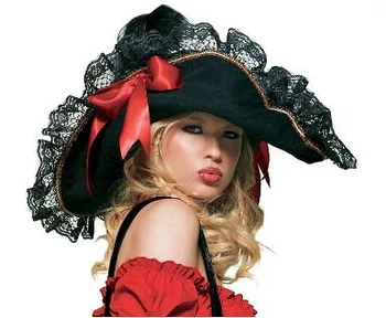 8073 Swashbuckler Skrybėlę Helovinas Kostiumas Moterims Lacey Pirate Hat