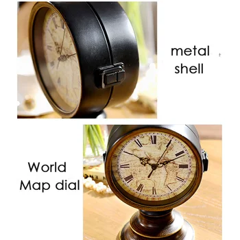 Metalo Retro Stalo Laikrodis Kambarį Papuošalai Europos, Pasaulio Žemėlapis, dvipusis garso Išjungimo Stalo Laikrodis Darbastalio Apdaila Stalas Žiūrėti