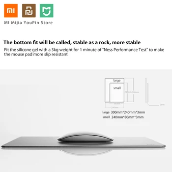 2019 naujas Xiaomi MI Originalus Metalo Aliuminio Lydinio, Pelės kilimėliai priešslydžio sistema Slim Pelės Mygtukai PC Kompiuteris, Nešiojamas 300*240*3mm/240*180*3mm