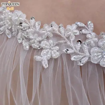TOPQUEEN Moterų Ilgai, skraistės (Pelerinos), Vestuvių Pearl Embellishment Šifono 300cm Balta Nuotakos Skaros Apsiaustas Oficialūs Šalies G26