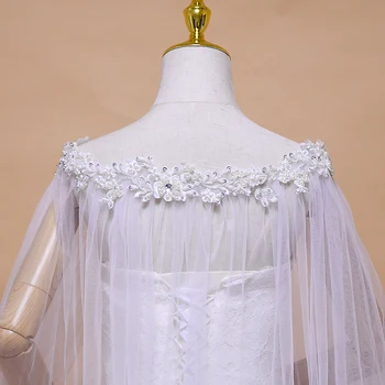 TOPQUEEN Moterų Ilgai, skraistės (Pelerinos), Vestuvių Pearl Embellishment Šifono 300cm Balta Nuotakos Skaros Apsiaustas Oficialūs Šalies G26
