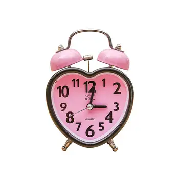 Širdies Formos Dvigubo Bell Žadintuvas Nr. Tiksi Twin Bell Laikrodis-Žadintuvas su naktinė lempa Vaikams Mergaičių Miegamieji (Pink)
