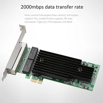 4 Uostų Gigabit Ethernet PCI-Express 1X Serverio Adapteris, Tinklo plokštė T4 TXA063