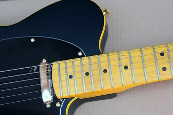 Karšto pardavimo Gamyklos užsakymą elektrinė gitara su geltona kaklo,geltona privalomas,juoda pickguard,aukso aparatūros,gali būti pritaikytas