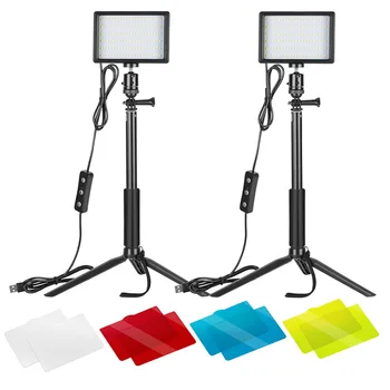 2 Pakuočių Pritemdomi 5600K USB LED Vaizdo Šviesos Aukščio Trikojis Stovas/Color Filtrai, Pratybos/Žemas Fotografavimo Kampas