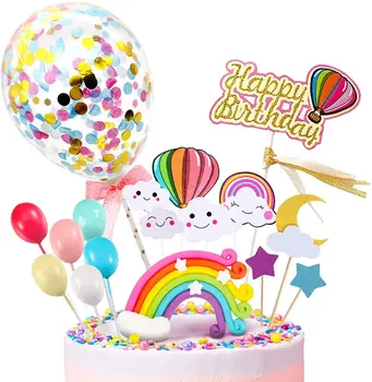 Vienaragis tortas topper, mergina vaiko gimtadienio tortas dekoravimo, debesys, vaivorykštė