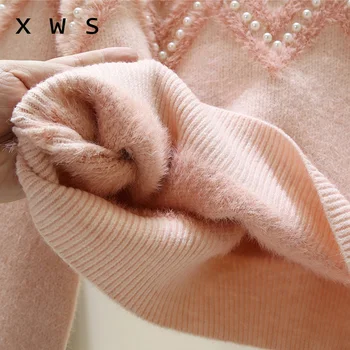 Rudenį, žiemą storas moheros megztiniai moterų 2020 m. prarasti atsitiktinis ilgomis rankovėmis, o ant kaklo duobute kint negabaritinių puloveris jersey mujer