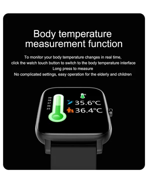 NAUJAS Termometras Smart Žiūrėti Kūno Temperatūra, Širdies ritmo Monitorius Vyrams, Moterims, Sporto Treniruoklių Tracker IP67 Apyrankę 1.69