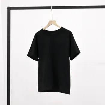 Moterų Black T-shirt O-kaklo trumpomis Rankovėmis Paprasta Prarasti Medvilnės Tees 2020 Naujas Vasaros