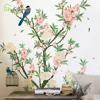 Kūrybos gėlės ir paukščiai siena lipdukas lipnios namų sienų dekoras miegamojo kambarį apdaila namo apdaila lipdukai