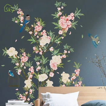 Kūrybos gėlės ir paukščiai siena lipdukas lipnios namų sienų dekoras miegamojo kambarį apdaila namo apdaila lipdukai