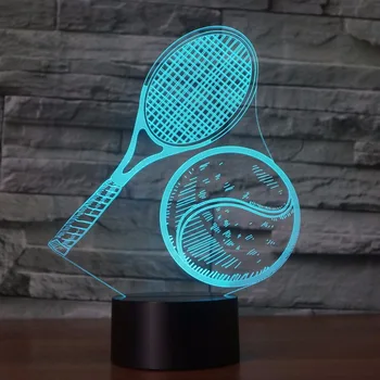7 Spalvų Keitimas Usb LED 3D Vaizdo Teniso Modelis Naktį Šviesos Stalo Lempos Led Dekoro Kūdikis Miega Apšvietimas, Teniso Gerbėjų Dovanos