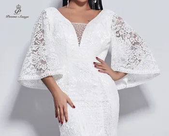 PoemsSongs Naujas Blyksnius rankovės stiliaus nėrinių Undinė vestuvių suknelė iki 2020 m., vestuvių Vestido de noiva dramblio kaulo / balta spalva
