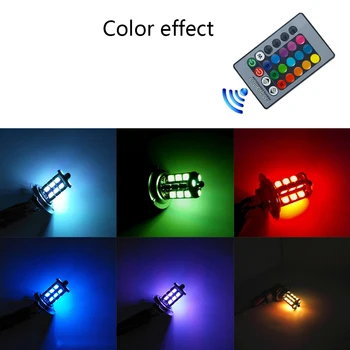 RGB Nuotolinio Valdymo Automobilio LED Rūko žibintų Belaidžio Spalvinga Flash H7 9005 9006 H4 H3 880 881 27SMD Veikia Modifikuoti Šviesos Rūko Žibintai