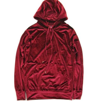 Streetwear Mens Juodas Veliūras Hoodies Hip-Hop Aksomo Gobtuvu Palaidinės Kelio Hoodies Vientisos Spalvos Vyno Raudona / Pilka