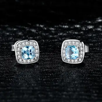 JewelryPalace Pagalvėlė Originali Dangus Mėlynas Topazas Stud Auskarai 925 Sterlingas Sidabro Auskarai Moterims Earings bižuterijos