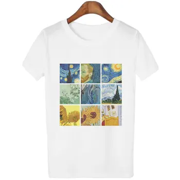 Derliaus Estetinės Van Gogho Meno Saulėgrąžų Spausdinti Marškinėlius Moterys Naujas Harajuku Viršūnes Trumpas Rankovės Korėjos Mados Atsitiktinis Marškinėliai, Femme