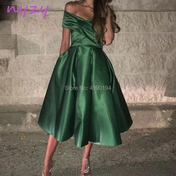 NYZY C66 Vestido Skraiste, Kokteilių Suknelės Elegantiškas Satino Arbata Ilgis Žaliųjų Partijos Suknelė chalatas de soiree courte 2019