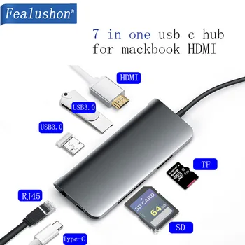 USB C Nešiojamas Docking Station USB 3.0 HDMI, RJ45 Gigabit PD Fealushon 