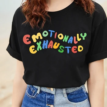 Emociškai Išsekęs Spausdinami T Marškinėliai Spalvinga Raidės T-Shirt Moterims 2019 M. Vasaros Viršūnes Street Wear Minkštos Medvilnės Harajuku Viršūnės